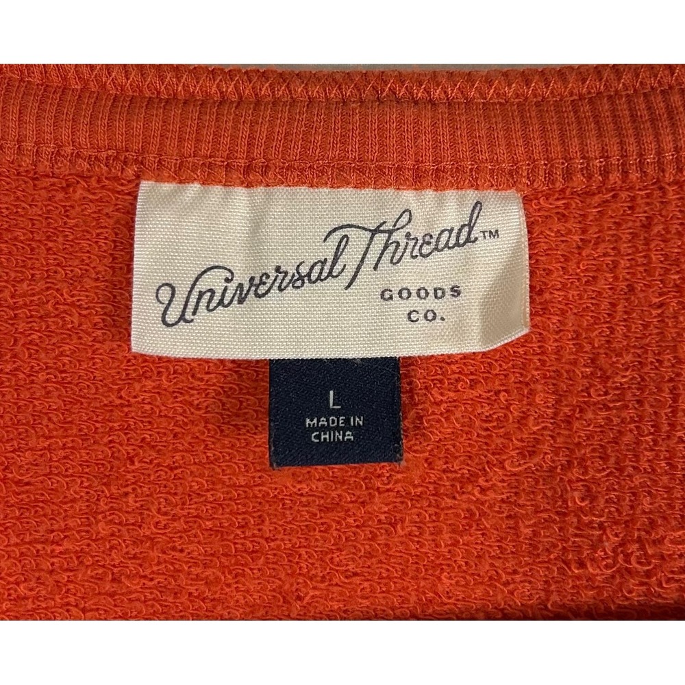Universal Thread Womens L Burnt Orange Puff Sleeve Sweatshirt Raw Hem Terry - Picture 6 of 7